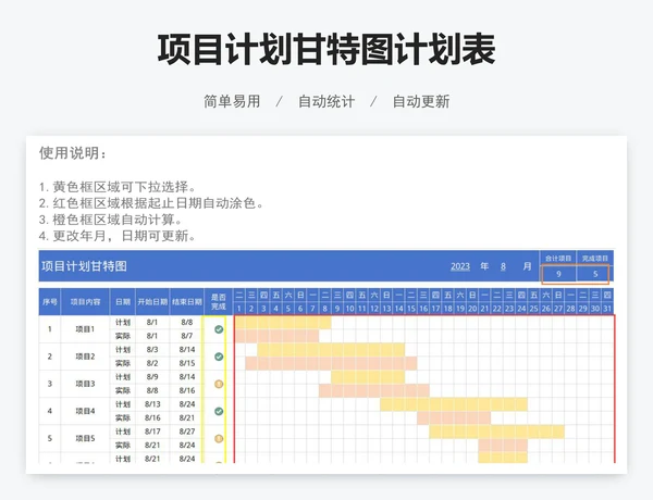 项目计划甘特图计划表