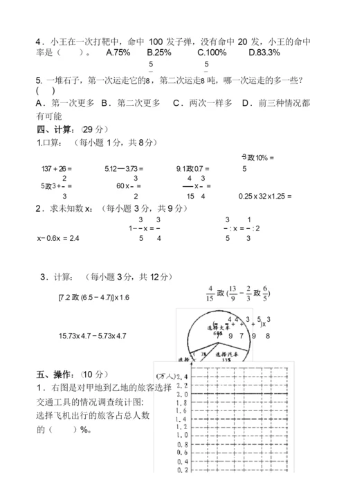 2019年人教版小学毕业考试数学试卷.docx