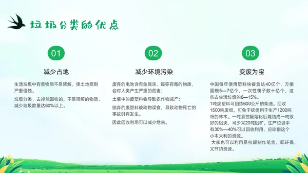 绿色清新插画垃圾分类你我同行PPT课件