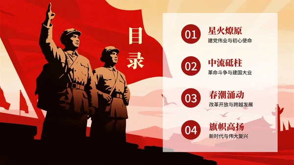 红色党政剪影风党史教育PPT模板