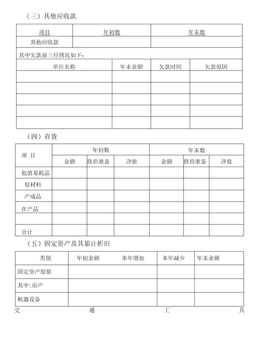 财务报表附注模板