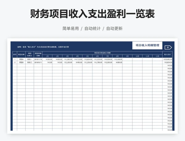 财务项目收入支出盈利一览表