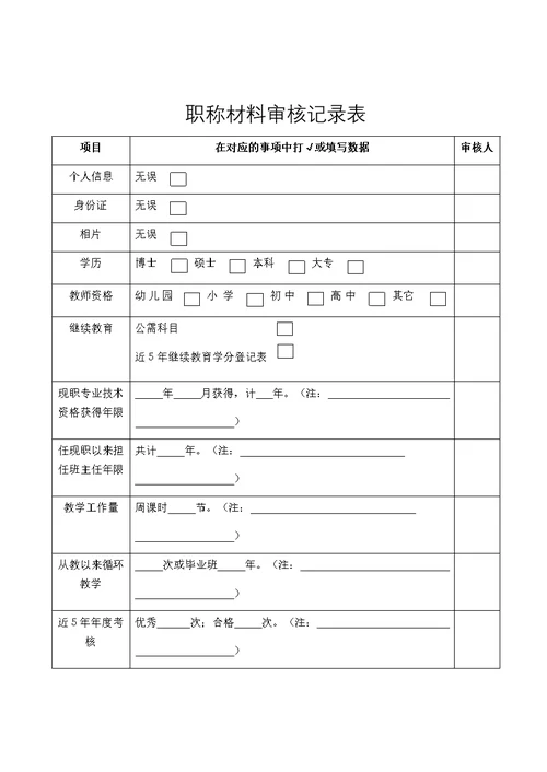 职称材料审核记录表