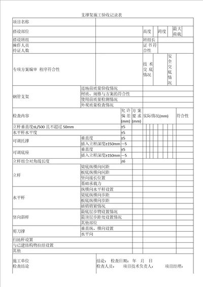 支撑架施工验收记录表