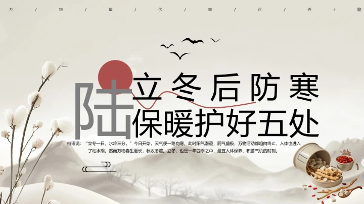 棕色中国风二十四节气之立冬养生PPT模板