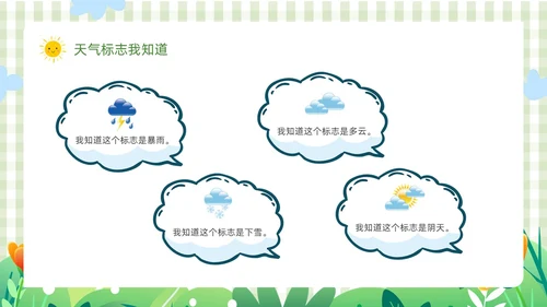 绿色卡通边框插画动植物大班心情预报教育课件动态PPT