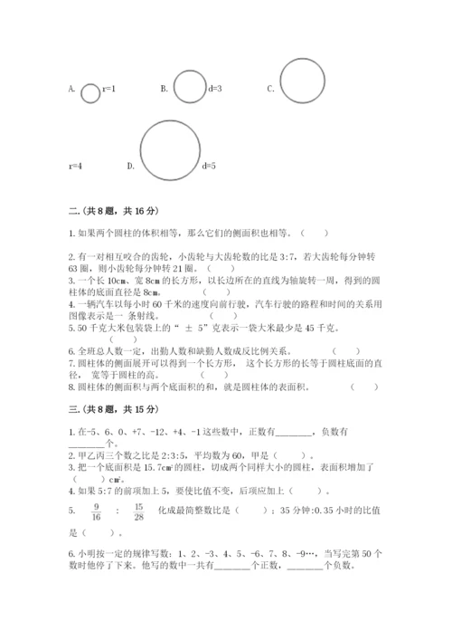 河南省平顶山市六年级下册数学期末考试试卷带答案（预热题）.docx