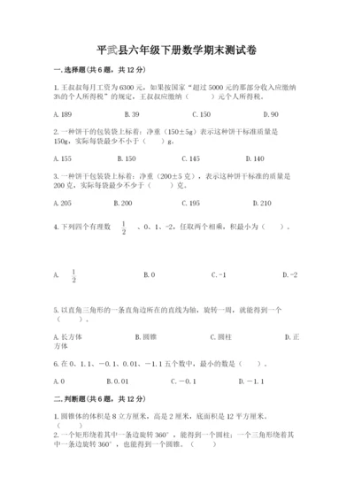 平武县六年级下册数学期末测试卷加精品答案.docx