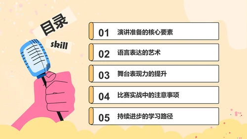 橙色插画风英语演讲比赛的应对技巧PPT模板