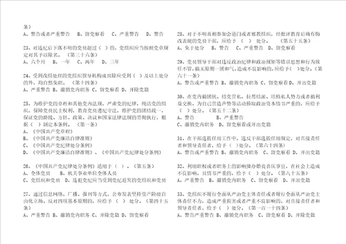 廉洁自律准则纪律处分条例知识测试试卷及答案2016年精校版