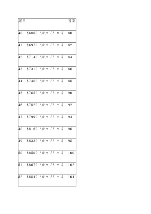 170除以85竖式计算题