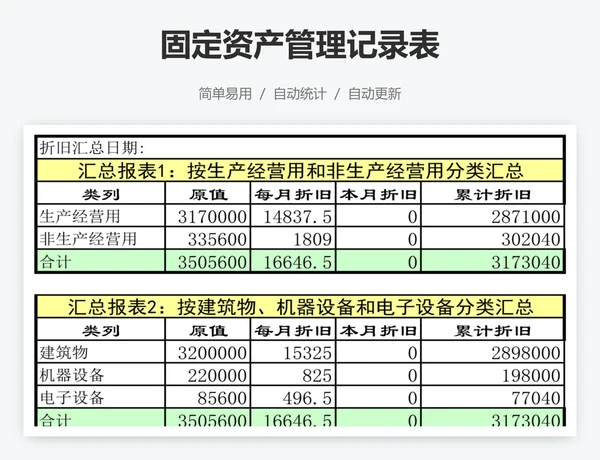 固定资产管理记录表