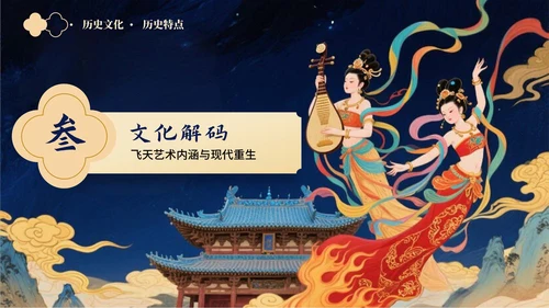 蓝金色古风敦煌飞天文化介绍PPT模板