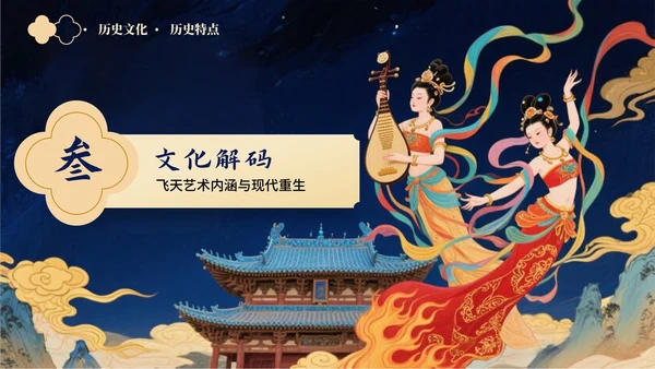 蓝金色古风敦煌飞天文化介绍PPT模板