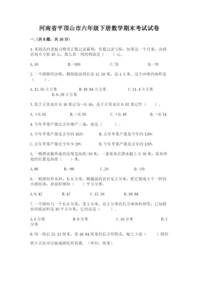 河南省平顶山市六年级下册数学期末考试试卷带答案（预热题）.docx