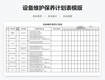 设备维护保养计划表模版