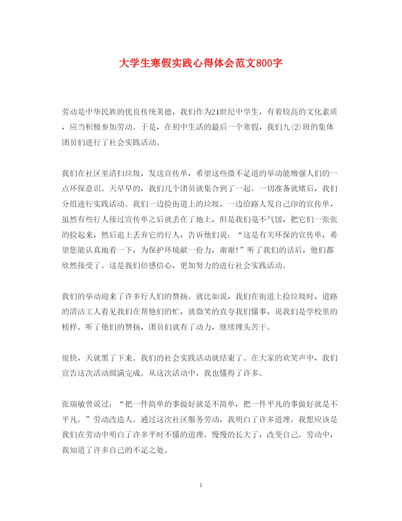 精编大学生寒假实践心得体会范文800字.docx