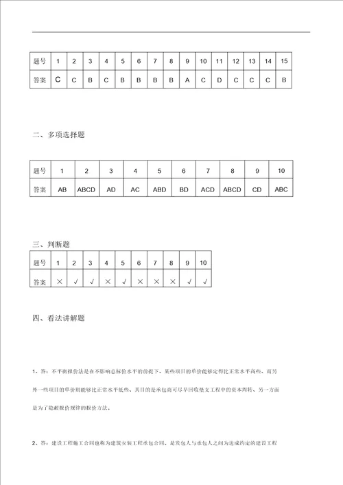 建筑工程招投标和合同范本管理考试题卷含答案解析