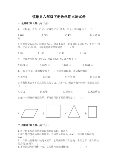镇雄县六年级下册数学期末测试卷及参考答案1套.docx