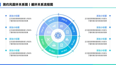 蓝色简约风8项圆环关系图PPT