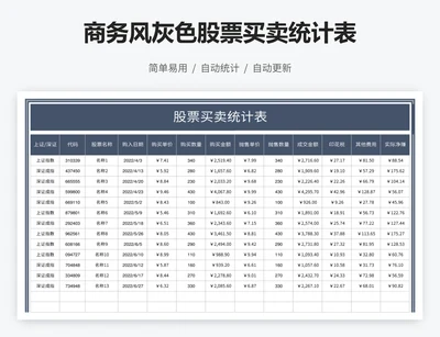 商务风灰色股票买卖统计表