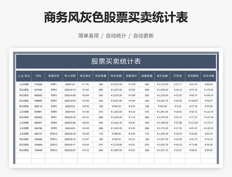 商务风灰色股票买卖统计表