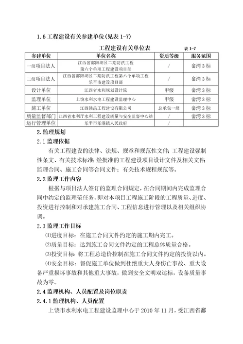 水利工程堤防类单位工程验收监理工作报告