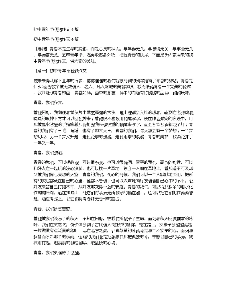 初中青年节优选作文4篇
