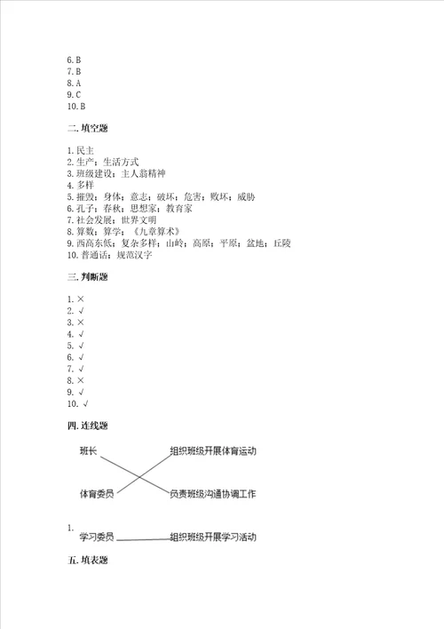 2022小学五年级上册道德与法治期末测试卷附完整答案考点梳理