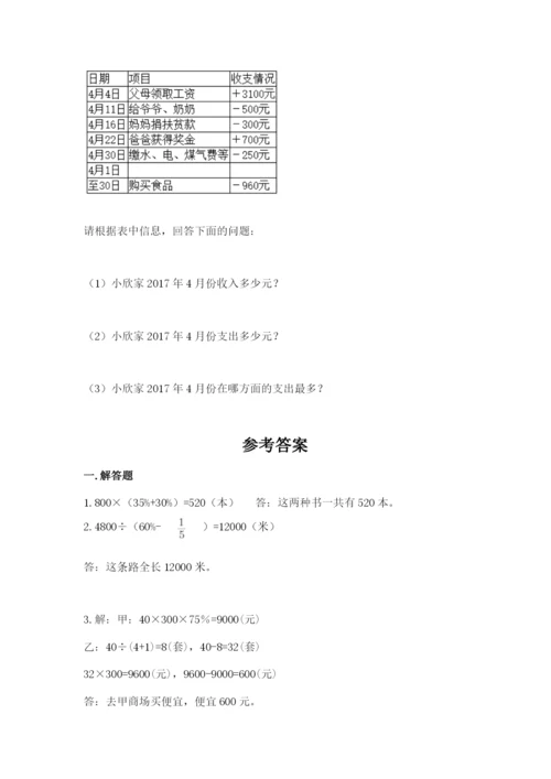 六年级小升初数学应用题50道带答案（基础题）.docx