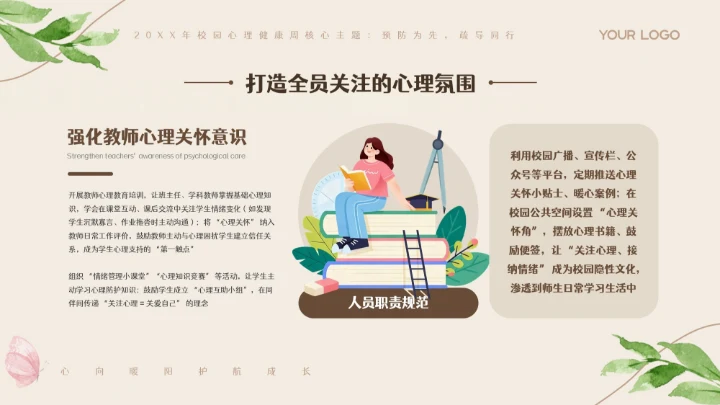 米色卡通插画校园心理健康周PPT模板