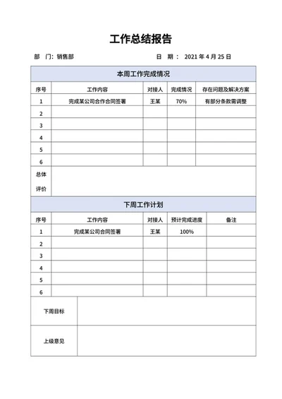 销售工作总结报告word模板