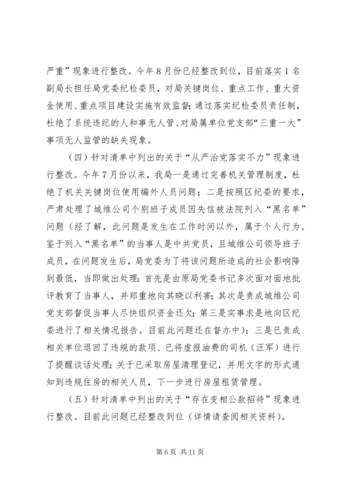 整改落实区委巡察组区建管局党组问题清单报告.docx