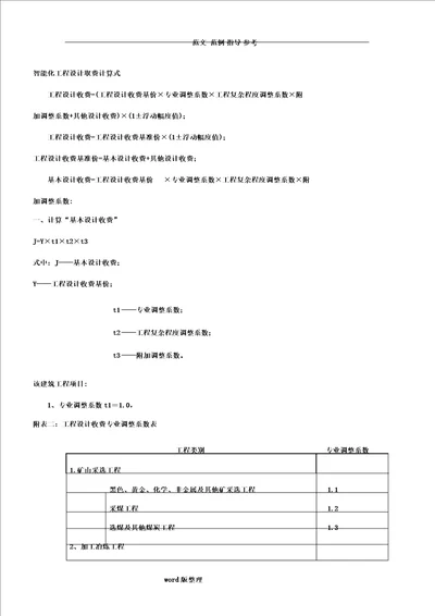 智能工程设计取费标准