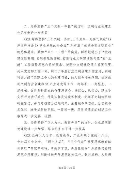 关于创建文明行业竞赛活动的汇报材料.docx