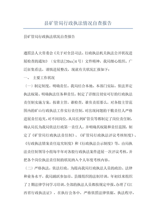 县矿管局行政执法情况自查报告