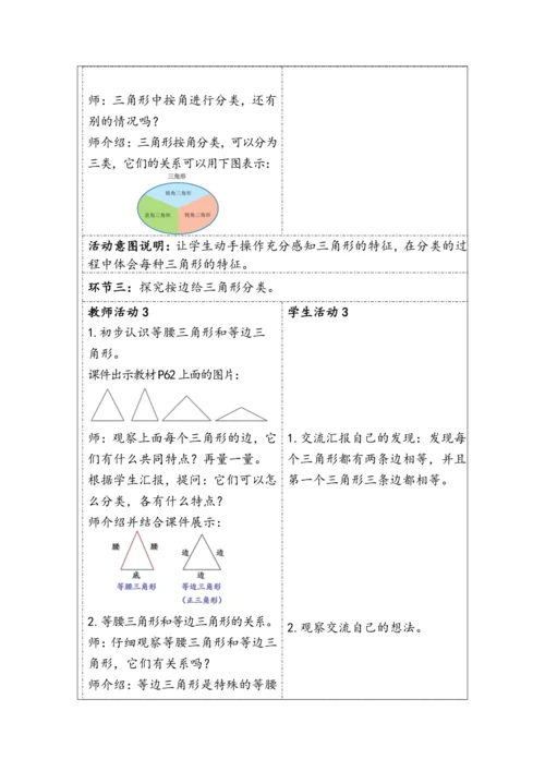 大单元教学【核心素养目标】5.3  三角形的分类（表格式）教学设计 人教版四年级下册