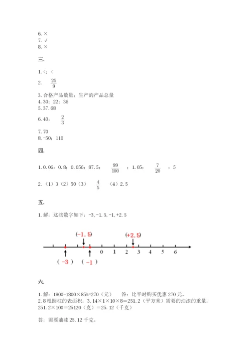 河南省平顶山市六年级下册数学期末测试卷及精品答案.docx