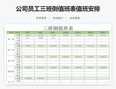 公司员工三班倒值班表值班安排表excel表格