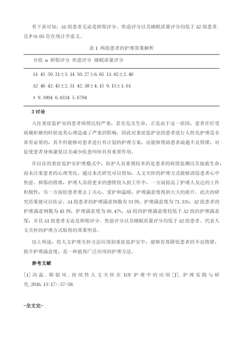 人文关怀护理干预在重症监护室中应用的效果分析.docx