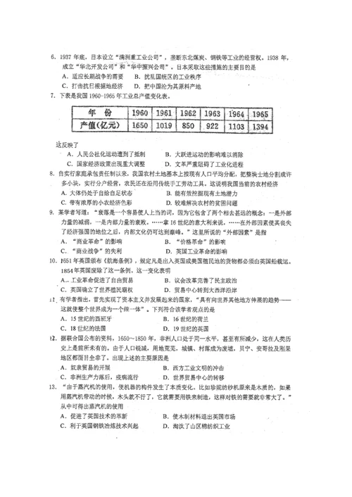 福建省厦门第一中学2018-2019学年高一下学期第二次月考历史试题扫描版，无答案