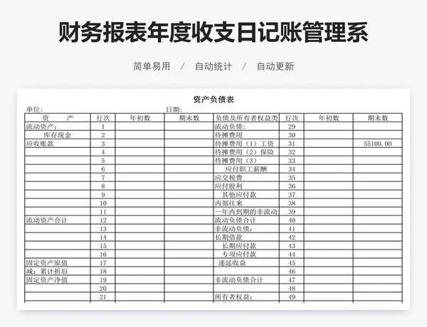 财务报表年度收支日记账管理系统表格模板