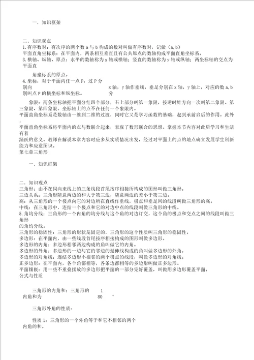 初中教学数学的的知识总结点总结全学习计划