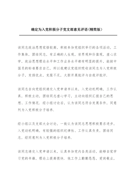 确定为入党积极分子党支部意见评语(精简版）.docx