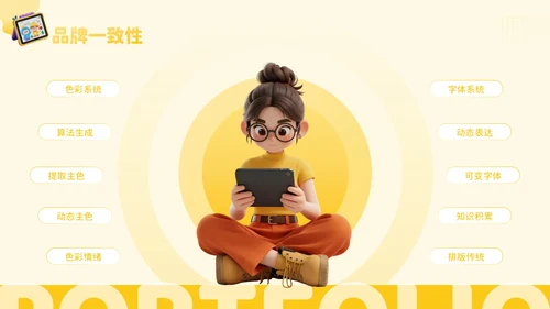 橙黄色3D风艺术设计师个人作品集PPT模板