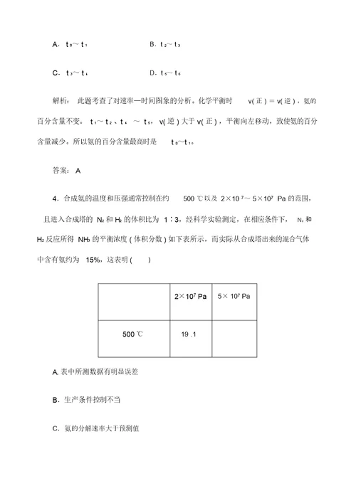 学年高中化学选修四鲁科版练习第节化学反应条件的优化工业合成氨含解析