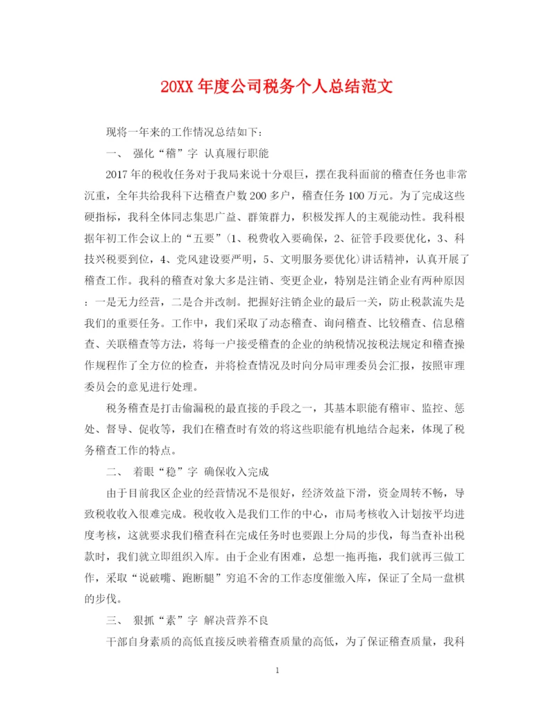 精编之度公司税务个人总结范文.docx