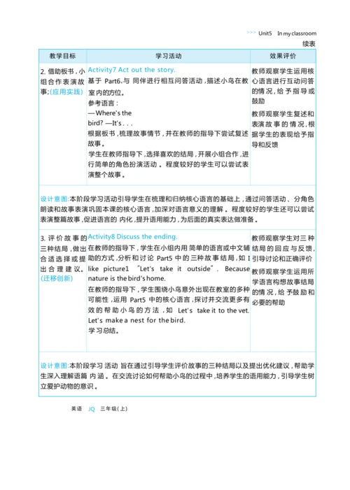 Unit 5  In my classroom单元整体教学设计5课时