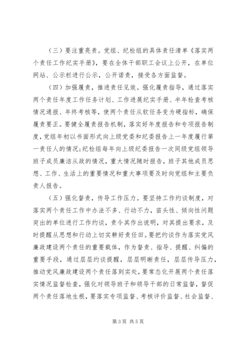 落实20XX年年党风廉政建设“两个责任”的实施方案.docx