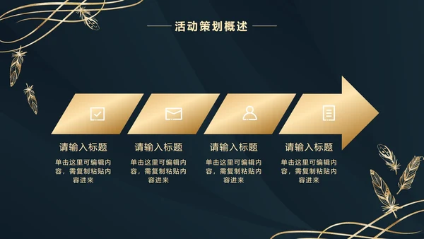 深蓝金奢华金叶子PPT模板